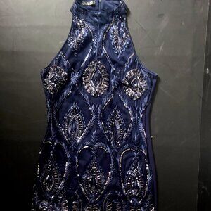 Navy Blue Beaded Body Con Dress